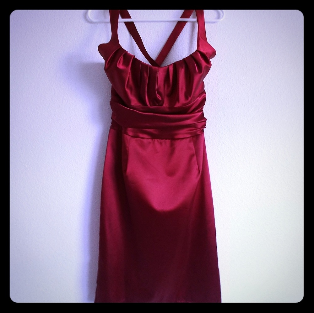 SL Fashions Satin Midi Dress - Burgundy